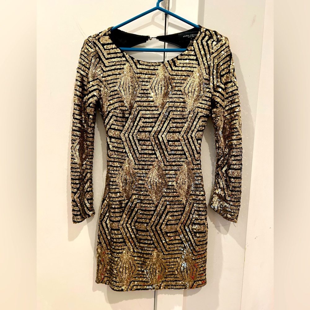 Akira Gold Open Back Sequin NYE dress Size S
